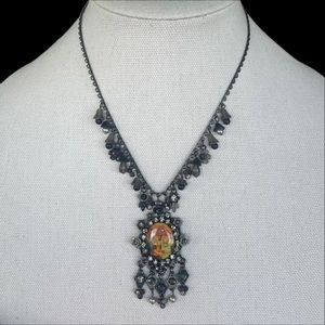 Vintage MX painted mural rhinestone necklace